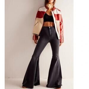 Free People Black Flare Bell Bottom Jeans 25 Festival Retro Boho Vintage Western